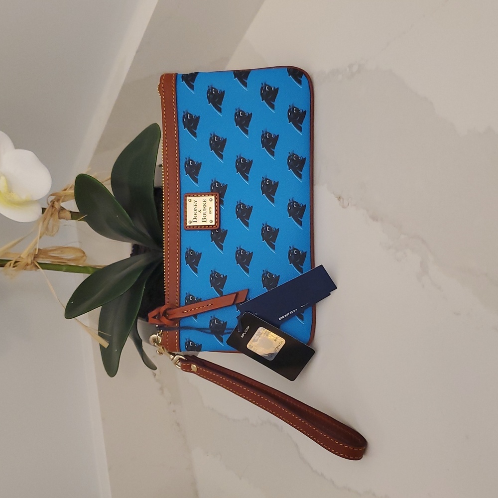NWT Dooney & Bourke NFL Carolina Panthers Wristlet Purse Wallet Leather